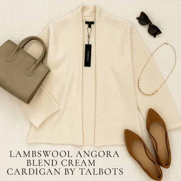 Talbots NWT Wool Angora Blend Cardigan in Cream | Classic Open Front Soft Knit S - Picture 1 of 11